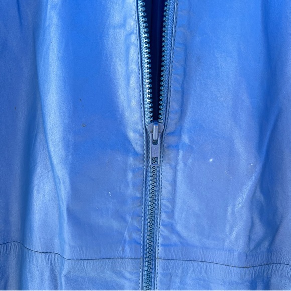 90s Blue Leather Zip Up Jacket - Picture 15 of 16